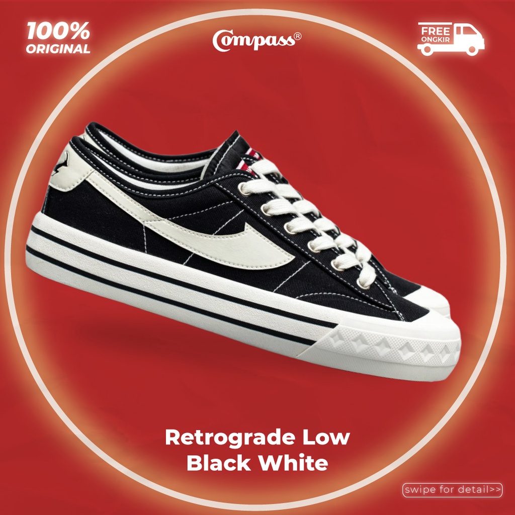 Sepatu Compass Retrograde Black White Low Original