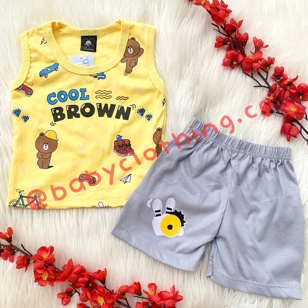 Baju setelan kaos kutung celana motif hero keren fashion anak bayi cowok laki baby boy murah -singlet