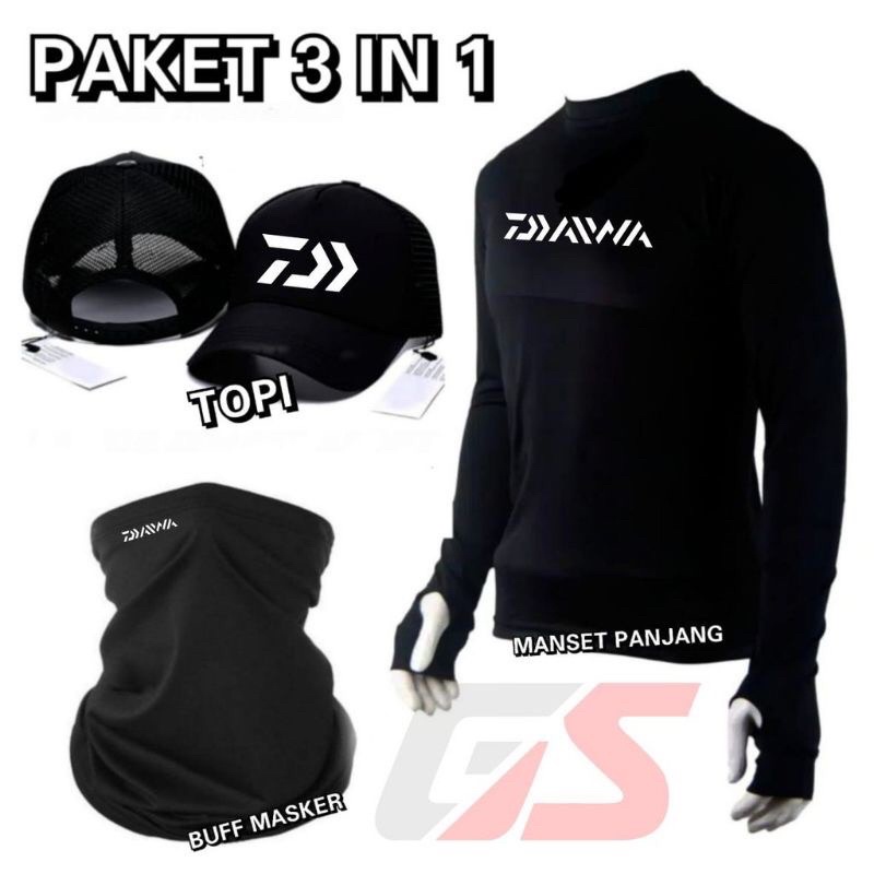 paket hemat Jersey mancing baju mancing Buff mancing topi mancing daiwa
