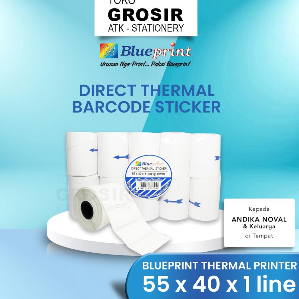 

55x40 (1 PACK) Kertas Thermal Sticker Barcode Stiker Label Termal BLUEPRINT Paper Roll ≈ 58MM 7ifes