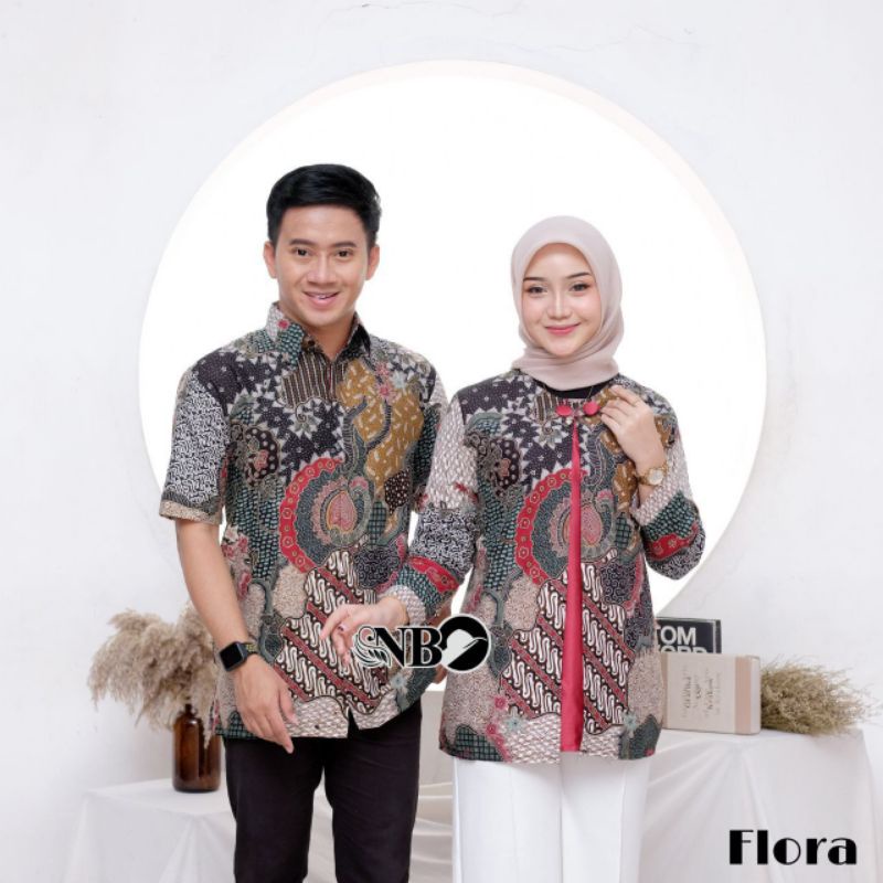 Couple Batik Atasan Wanita - Hem Lengn Pendek Cowok Pekalongan Bahan Katun Halus M L XL