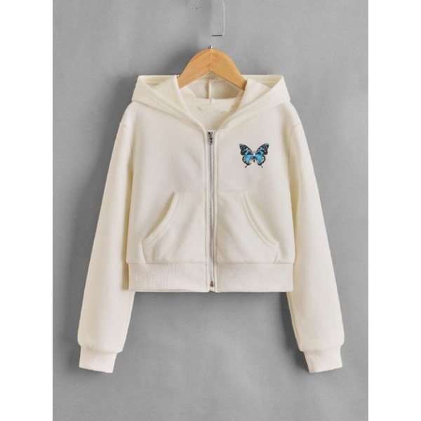 cream butterfly crop hoodie jacket