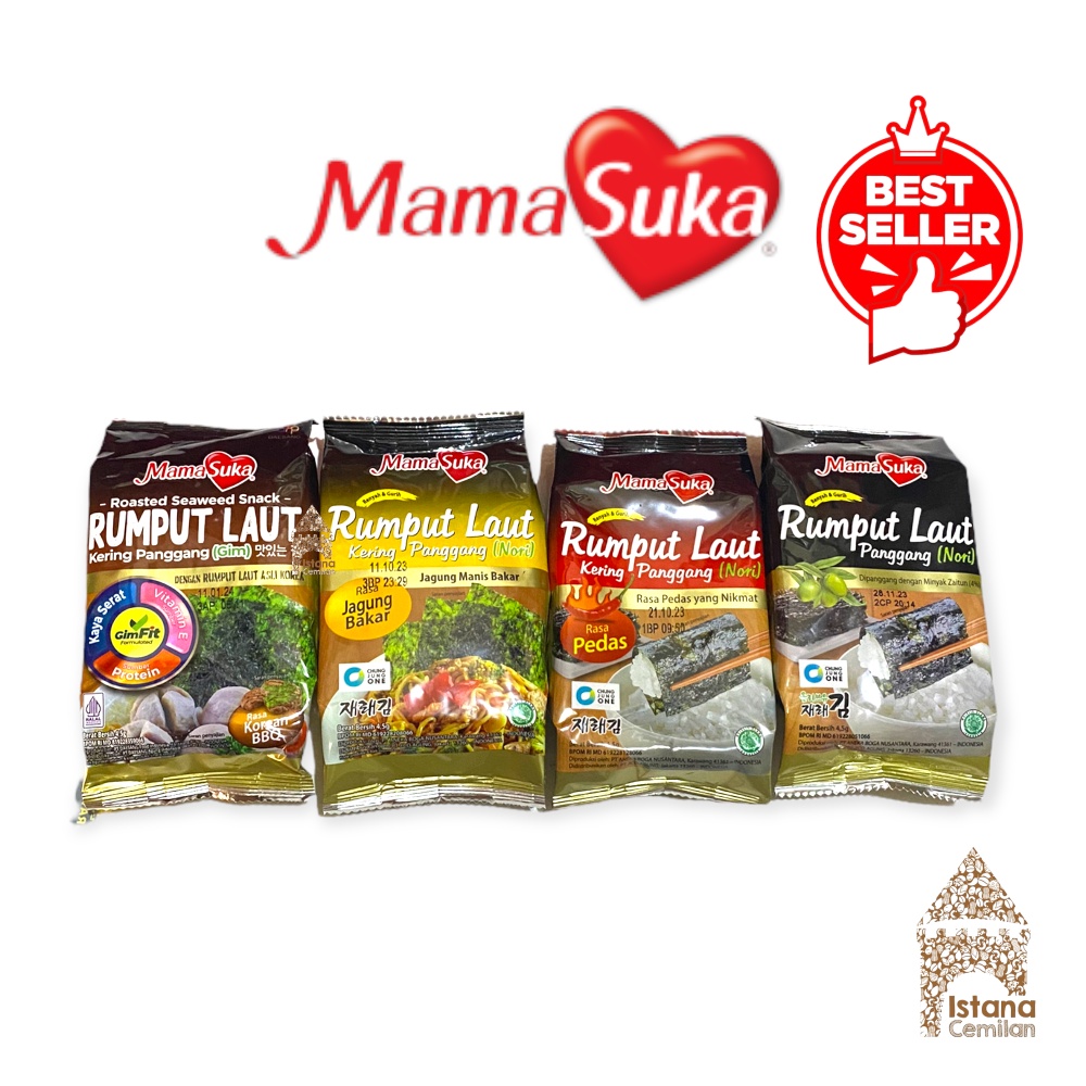 MamaSuka Rumput Laut Panggang NORI Seaweed Original / Pedas / Korean BBQ 4.5 Gram