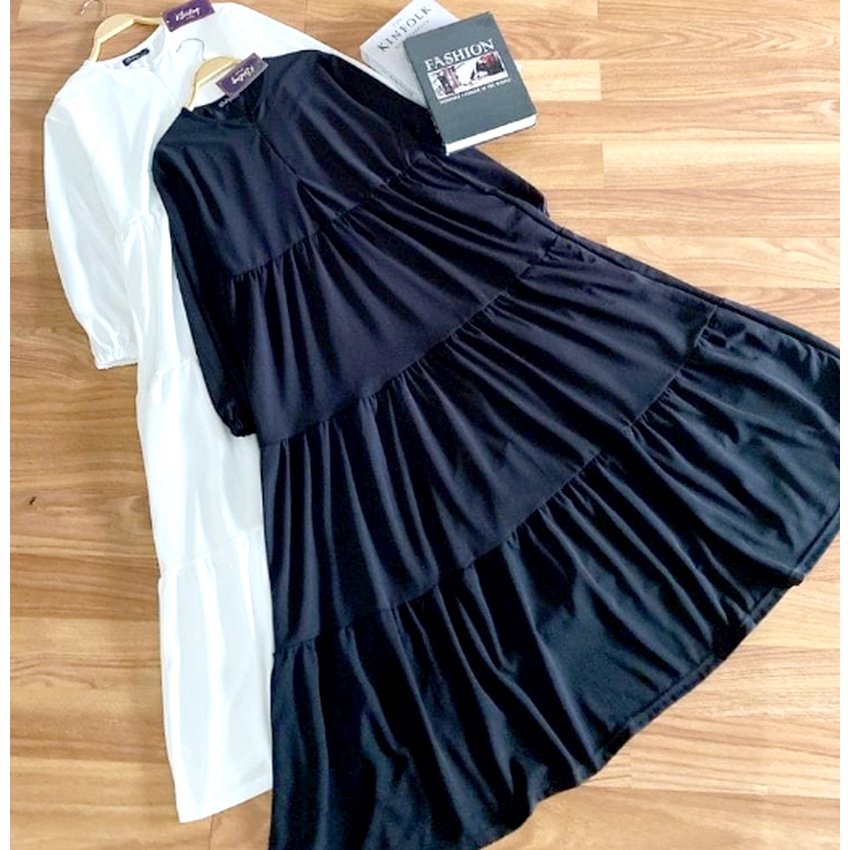 Gamis Rempel Susun Original Putih Hitam Jumbo Harian Lebaran Simpel Polos Adem Kekinian LD 110 120 1