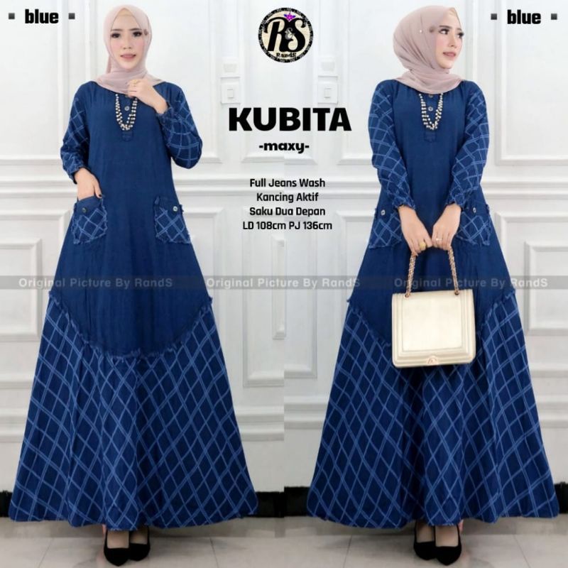 baju gamis jeans kombinasi motif cantik wanita terbaru
