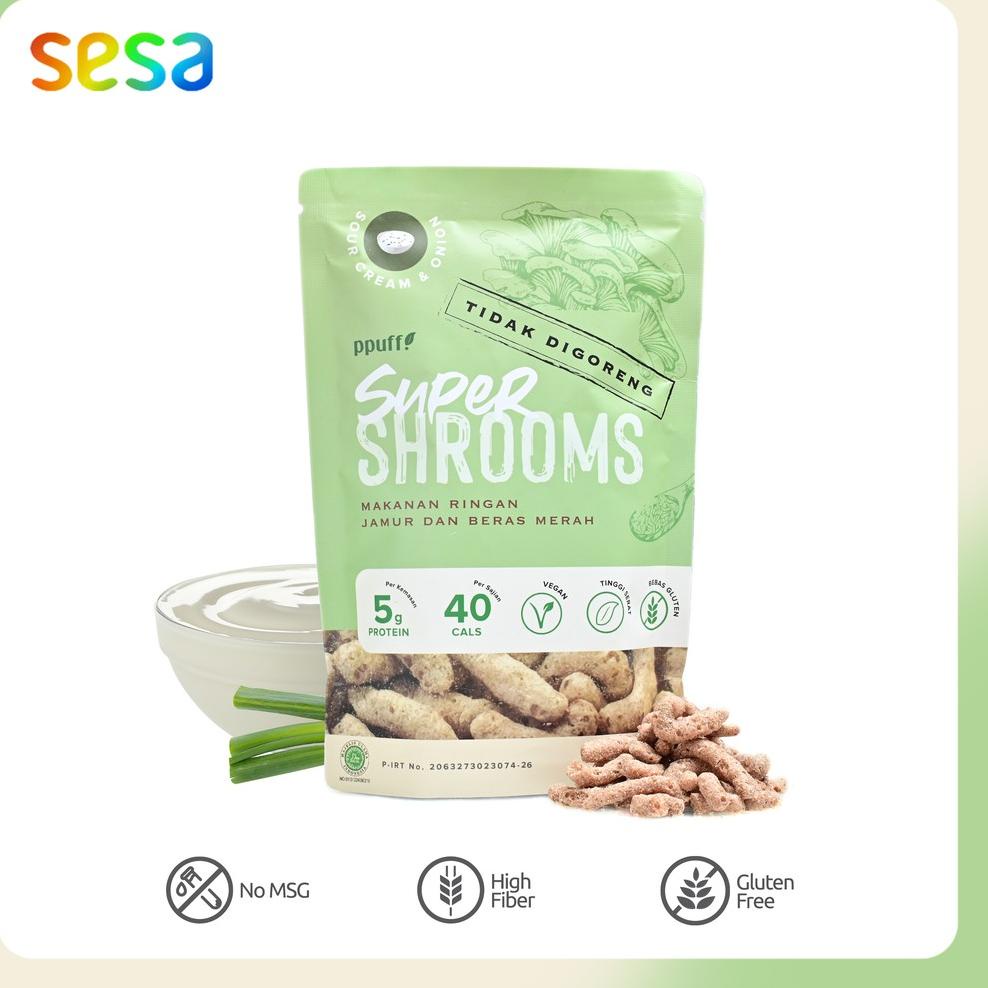 

Grosir ' Ppuff Super Shrooms Sour Cream & Onion 50 g (Snack Sehat) Σ