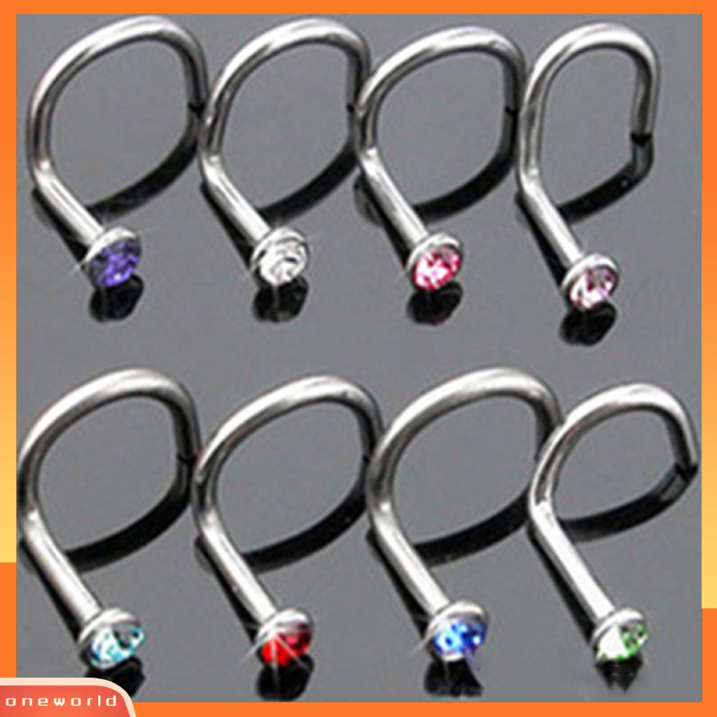 [oneworld] 10 Pcs Mixd Color Berlian Imitasi Kait Tulang Bar Pin Tindik Perhiasan Hidung Studs Rings