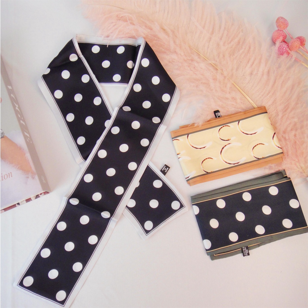 Retro Polka Dot Korea Serbaguna Kecil Syal Sutra Musim Semi Musim Panas Musim Gugur Dekoratif Kecil Syal Wanita Seni Syal Kecil Scarf shawl
