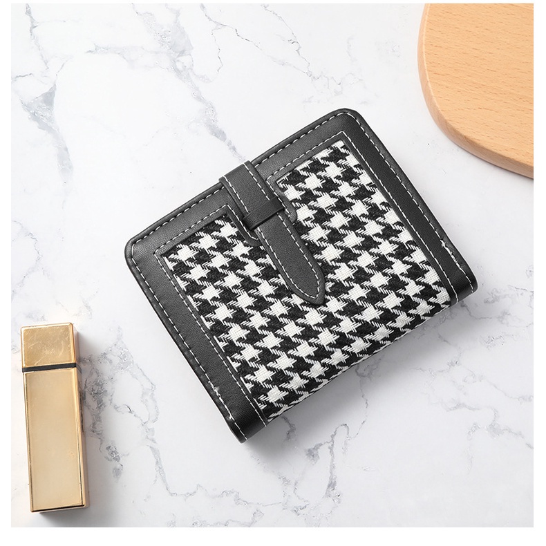 Fenty Wallet - Dompet Pendek Wanita Houndstooth Ritsleting Atau Tutup Mode Retro Fashion Korea Women's Wallet