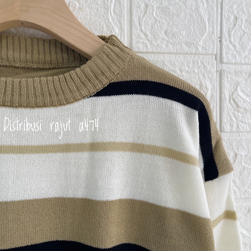 SWEATER RAJUT MARSAK OVERSIZE STRIPPE BLOUSE WANITA LENGAN PANJANG