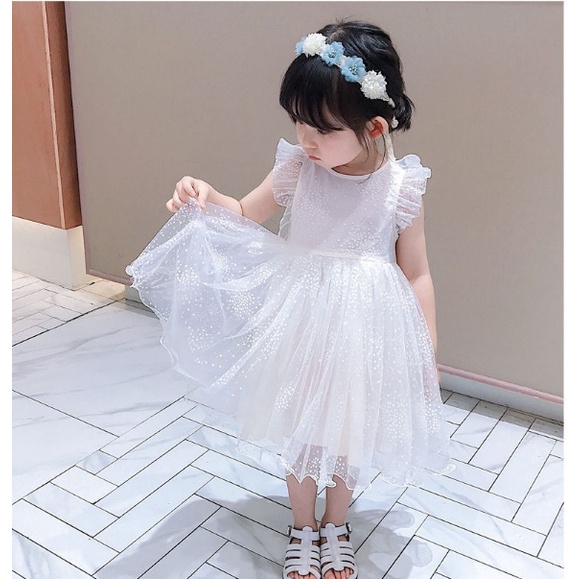 Dress Gaun Putri Anak Perempuan import PUTIH Sayap Kupu-kupu UK 90-140