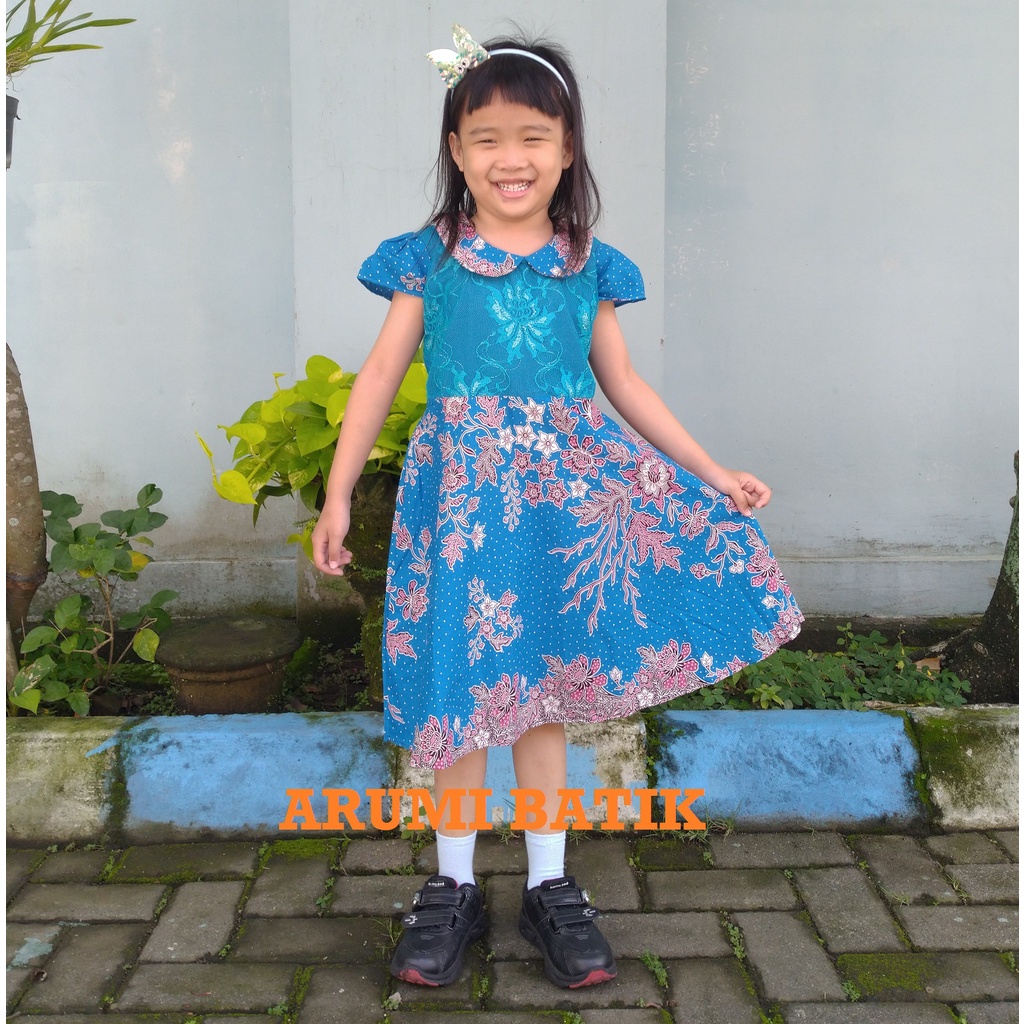 Dress Batik Sekolah Anak Cewe Balita TK SD PAUD BALITA 1376 Biru