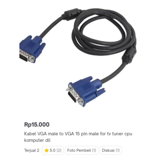 Kabel VGA male to VGA 15 pin male for tv tuner spliter cpu komputer projector lcd LED CRT monitor co