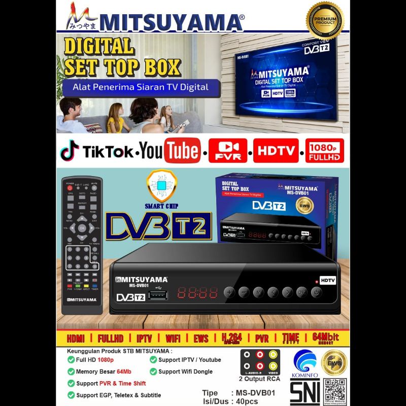 Set Top Box Mitsuyama DVB T2 Alat Penerima Siaran Digital Free HDMI