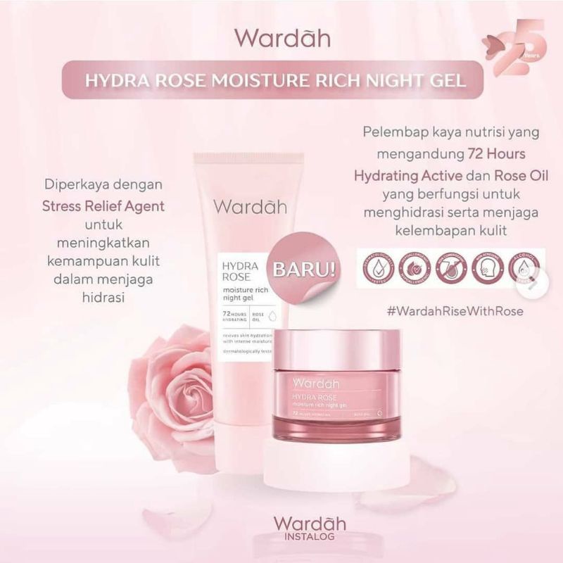 Wardah Hydra Rose Moisture Rich Night Gel l Krim Malam Wardah Hydra Rose