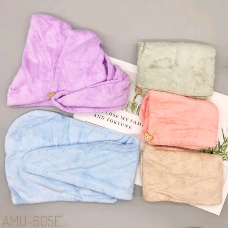 Handuk Keramas Model Kancing Pengering Rambut Bahan Microfiber