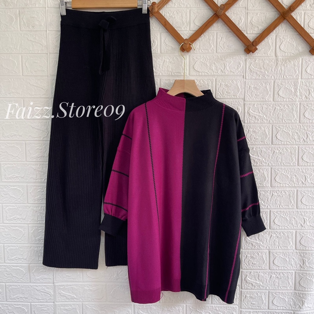 ONESET LAURA  OVERSIZE TOP ATASAN KALONG SETELAN CELANA KULOT RAJUT WANITA OVERSIZED