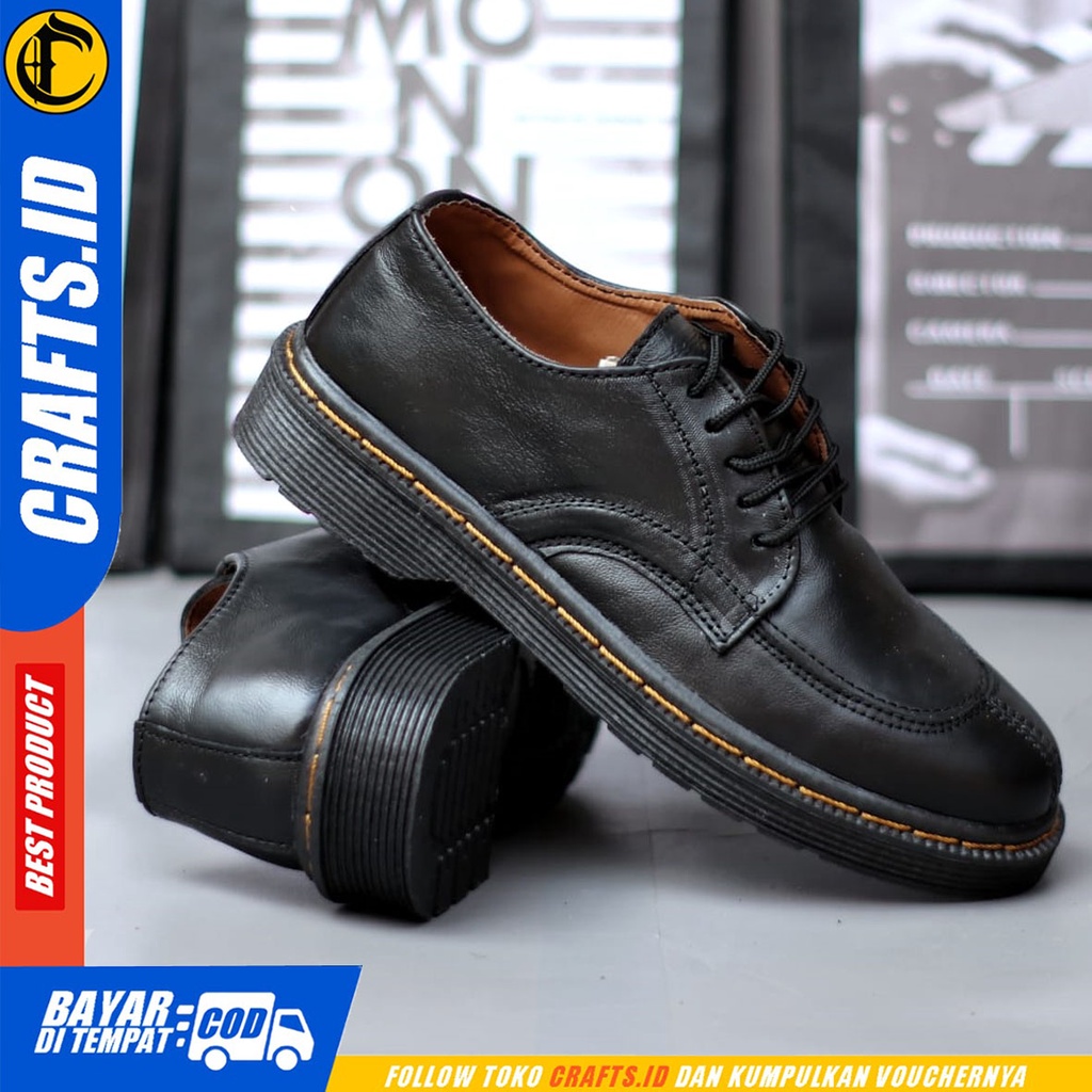 CRAFTS gorgom - Sepatu Formal Pantofel Docmart Low Boots Kulit Asli Kerja Hitam Pria