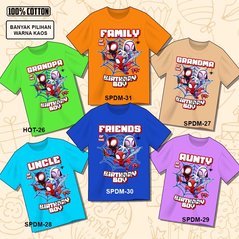 Kaos Ulang Tahun Spiderman ULTAH COUPLE ANAK DAN DEWASA