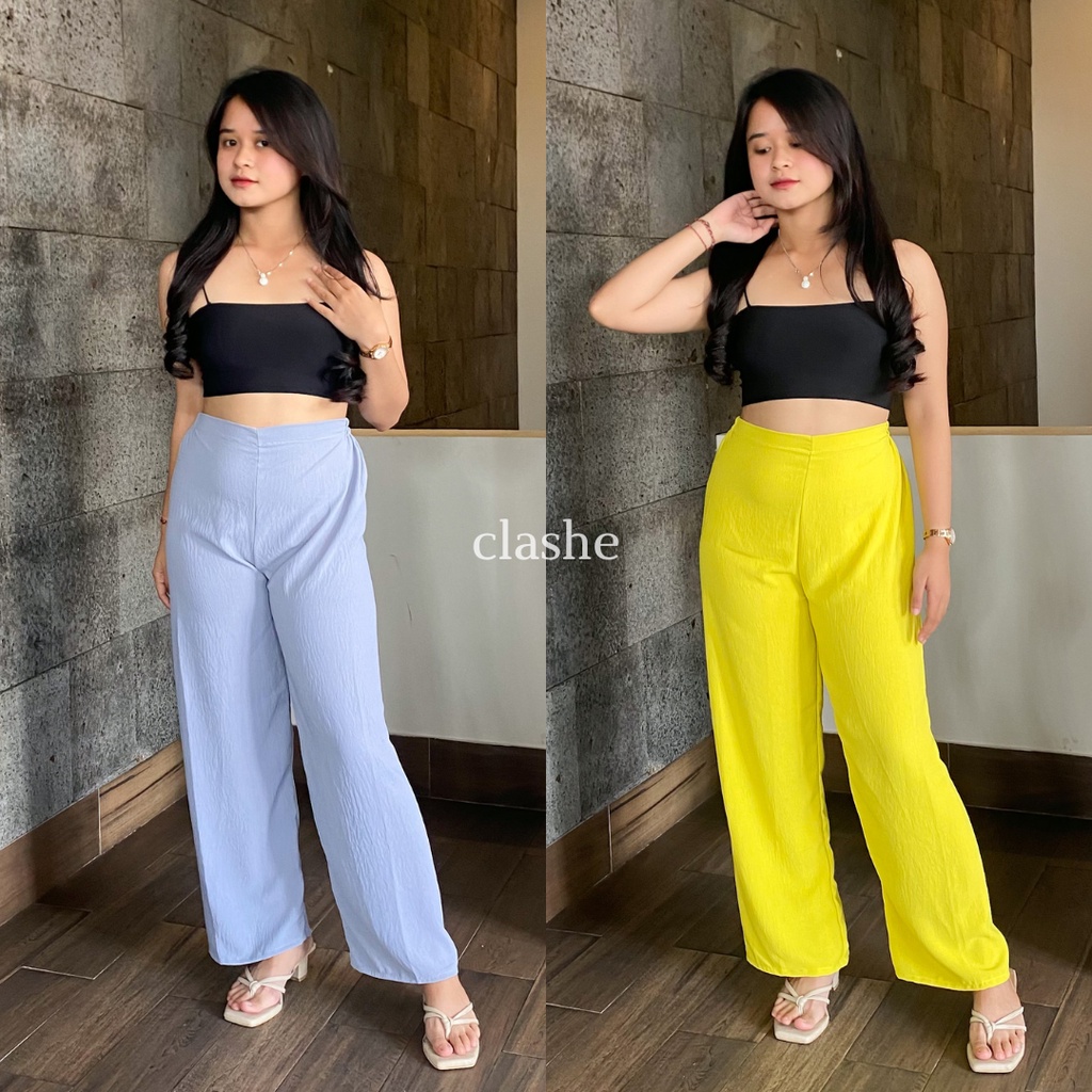 Celana Kulot Highwaist Wanita Crinkle Airflow Anti Lecek Terbaru Korean Style Ootd Kekinian Kenny Pants by Clashe