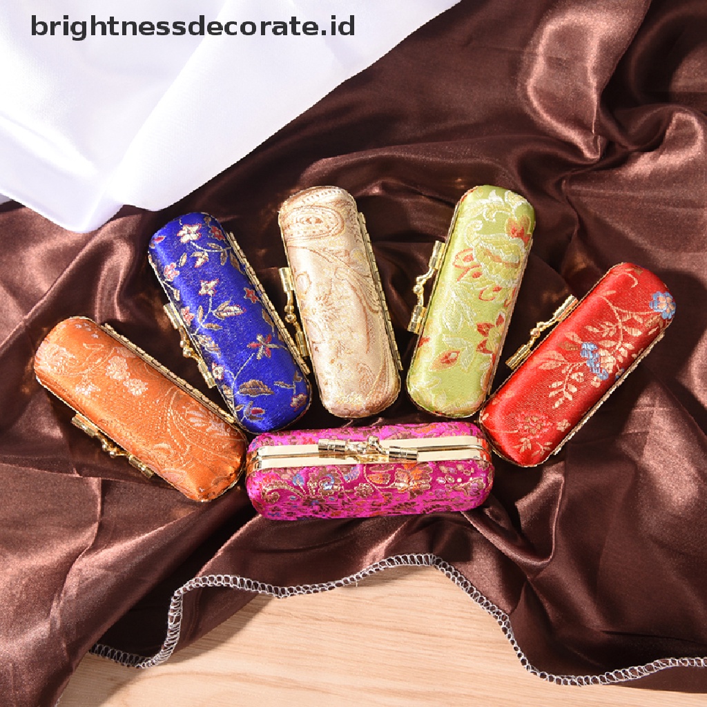 [Birth] Holder Lip Case Klip Besi Fashion Dengan Cermin Di Dalam &amp; Penutup Snap-On  Kotak Holder Lip Case Desain Bunga Bordir Brokat Retro Dengan Cermin  Lip Case Holder Kotak Panas B