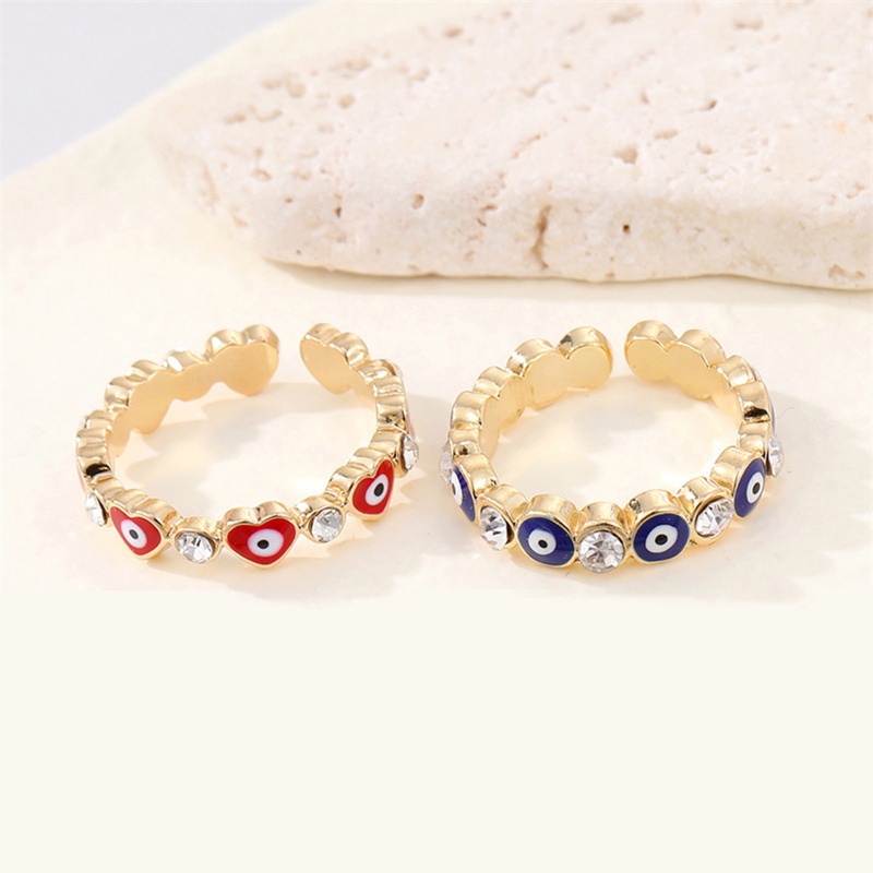 Beruntung Turki Merah Biru Evil Eyes Cincin Untuk Wanita Pria Zirkon Geometris Jantung Desain Terbuka Pasangan Rings Perhiasan Pernikahan Teman Hadiah