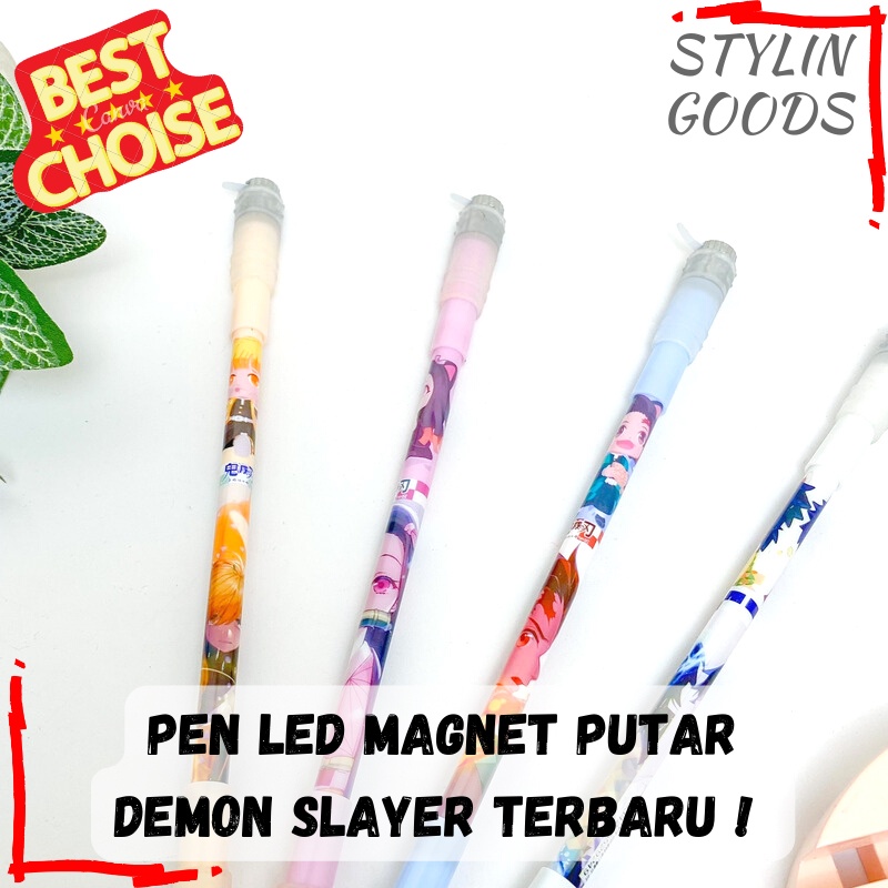 

4 / 8 / 12 PCS LED PEN PUTAR MAGNET KARAKTER KIMETSU NO YAIBA / DEMON SLAYER PULPEN PUTAR DENGAN LAMPU FREE BATRAI PULPEN BISA COD