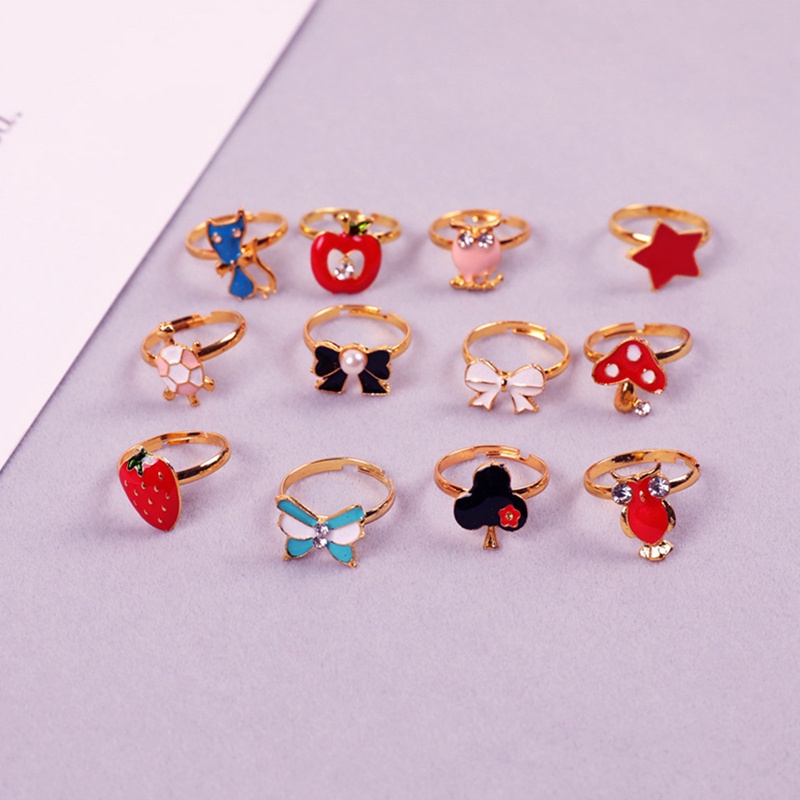 36pcs/box Cincin Anak Kartun Lucu Korea Hewan Bunga Adjustable Anak Perempuan Jari Rings Anak Kawaii Manis Hadiah