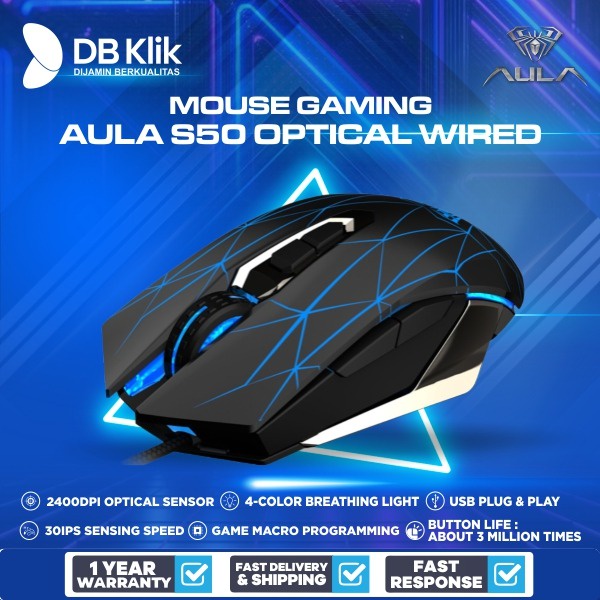 Mouse Gaming AULA S50 Optical Wired 2400DPI RGB Breathing - AULA S 50