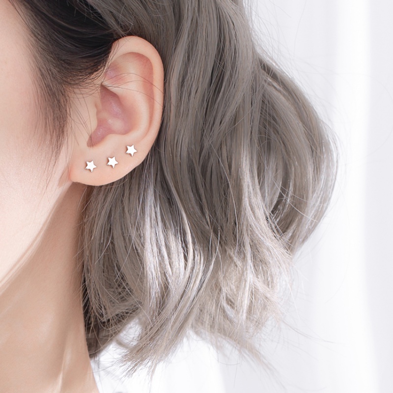 Papaozhu Korea s925 Perak Kecil Bulan Bintang Stud Anting-Anting Untuk Wanita Perempuan Trendi Pakaian Sehari-Hari Anting-Anting Sederhana Fashion Telinga Perhiasan