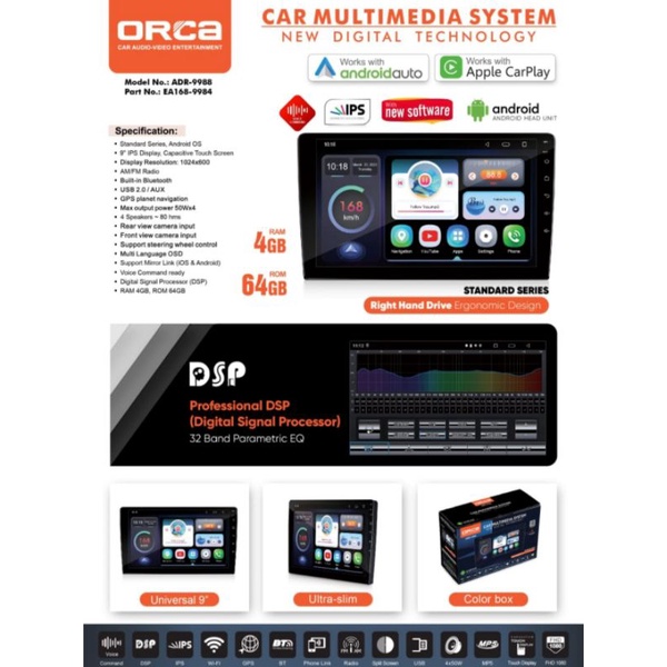 Head Unit Android ORCA TOYOTA AGYA ORCA ADR 9988 DSP VOICE COMAND ANDROID ORCA TERBARU