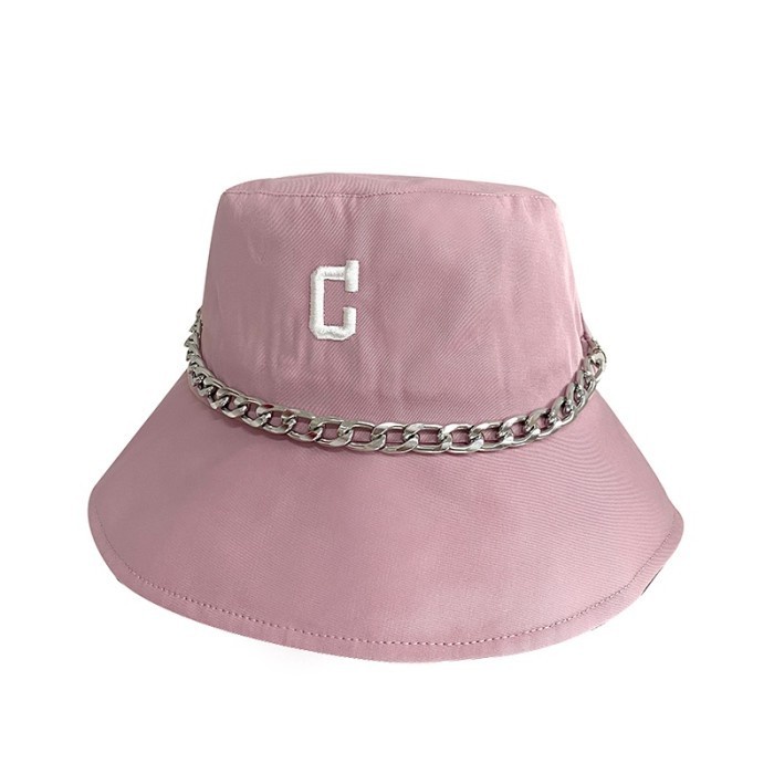 Topi Kkv Ohgo Syc Chain Black Bucket Hat Topi Bucket Rantai Hitam Fashion - Pink