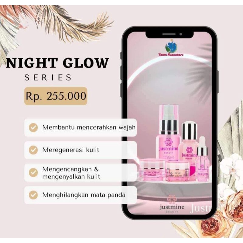 justmine beauty nigth glow-krim pemutih wajah-krim pemutih wajah bpom