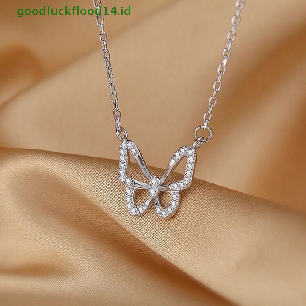 [GOOGFOUR] Kalung Liontin Kupu-Kupu Yang Indah Kalung Rantai Silver Kristal Elegan Untuk Wanita Perhiasan Aksesoris Hadiah [TOP]