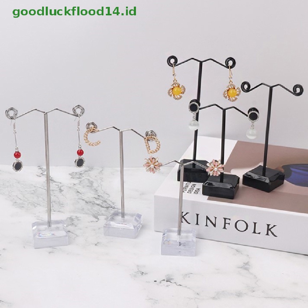 [GOOGFOUR] Logam Display Perhiasan Berdiri Hitam Akrilik Bening Stud Anting Holder Hook Hanger Counter Case Organizer Perhiasan Bouches Ornamen [TOP]