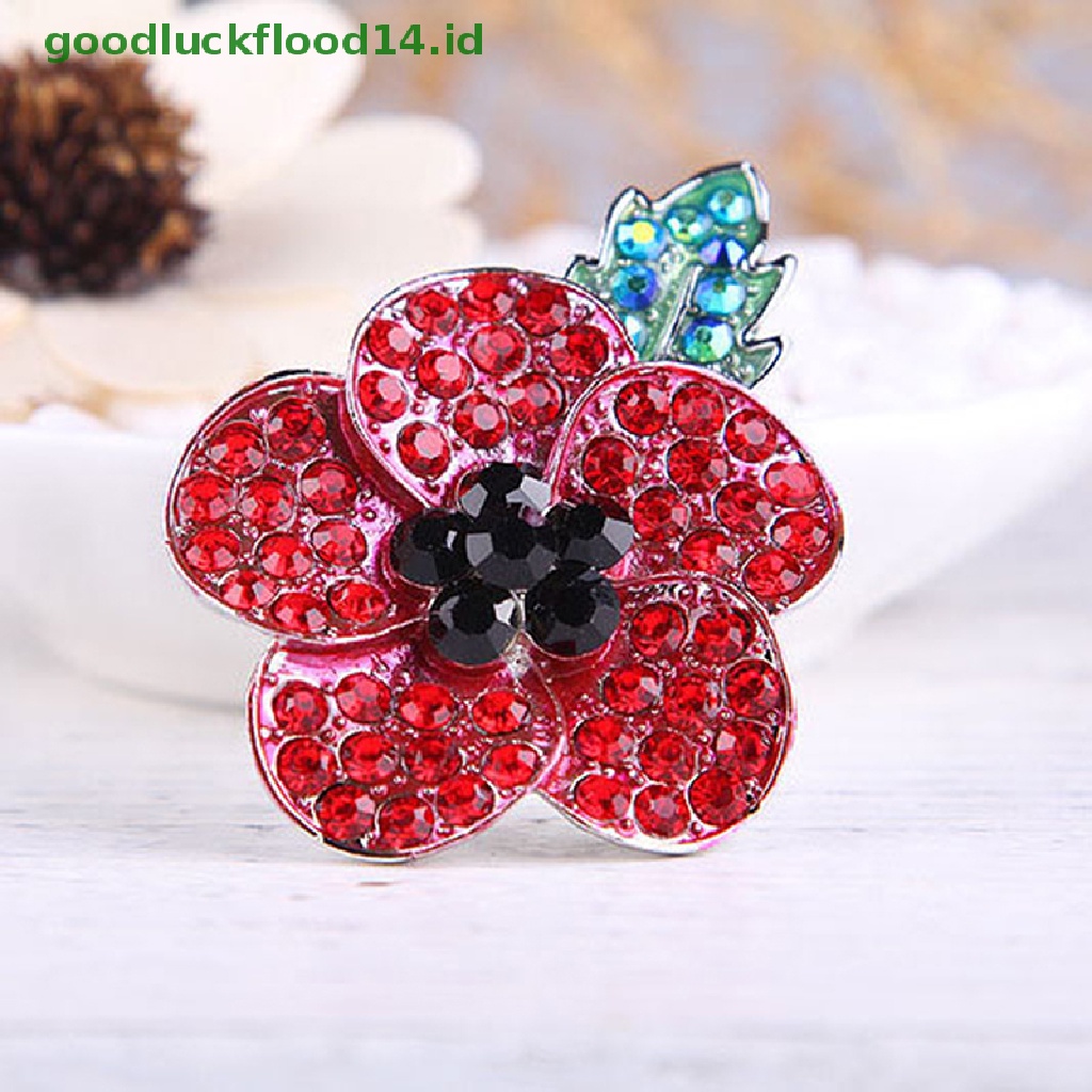 [GOOGFOUR] 1pc Crystal Poppies Enamel Pin Bros Wanita Dekorasi Natal Lencana Merah Pin [TOP]