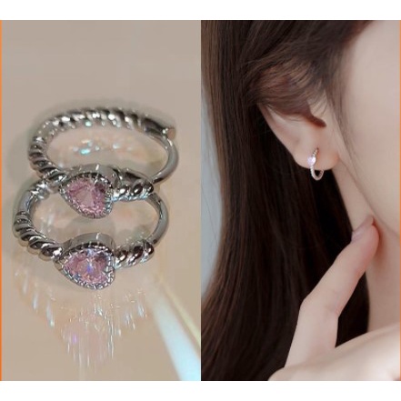 Anting Zirkon Desain Twist Warna Pink Untuk Wanita