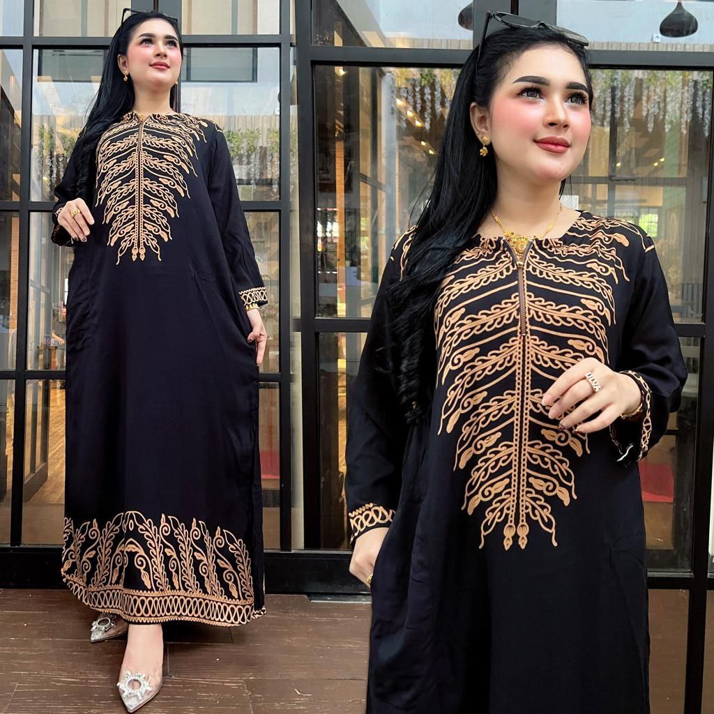 Gamis Hitam Elegan Motif Sultan Arabian Resleting Dada Depan ( Busui Friendly ) Dress Mewah &amp; Ori Isabel Series ( BISA COD ) // gamis remaja terbaru // gamis murah kekinian // gamis rayon premium // gamis syari muslim lebaran // gamis kondangan pesta