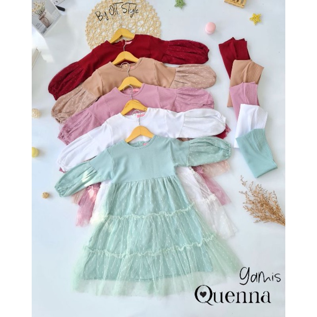 Ollet Gamis Quenna Set Jilbab Gamis pesta lebaran anak