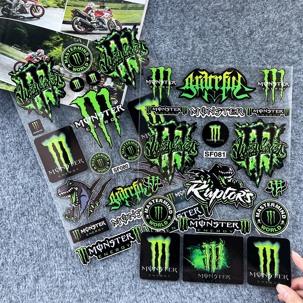 Monster Energy Stiker Anime Helm Decal Rock Star Glossy Film Anti Air PVC Hias Aksesoris Motor Untuk HONDA YAMAHA KAWASAKI DUCATI