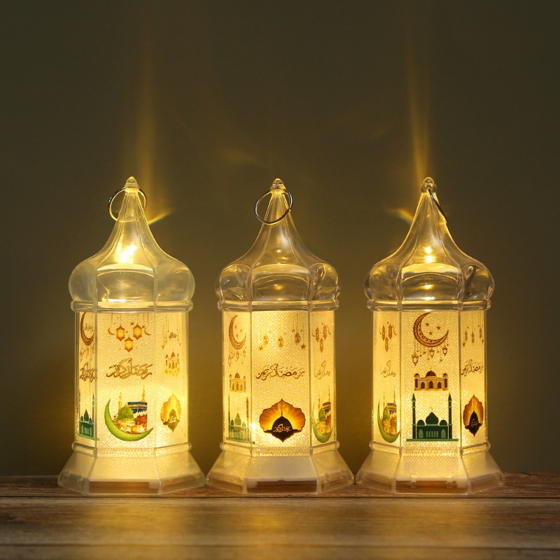 1pc Lampu Kastil Ramadhan Plastik LED Tenaga Baterai/Lampu Tidur Gantung Hias Lebaran Kreatif/Layout Adegan Romantis Pesta Muslim Lampu Peri