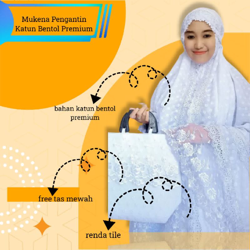 Mukena Pengantin Katun Bentol Premium Swarovski Renda Tile Cocok Untuk Mahar Nikah Seserahan Mewah