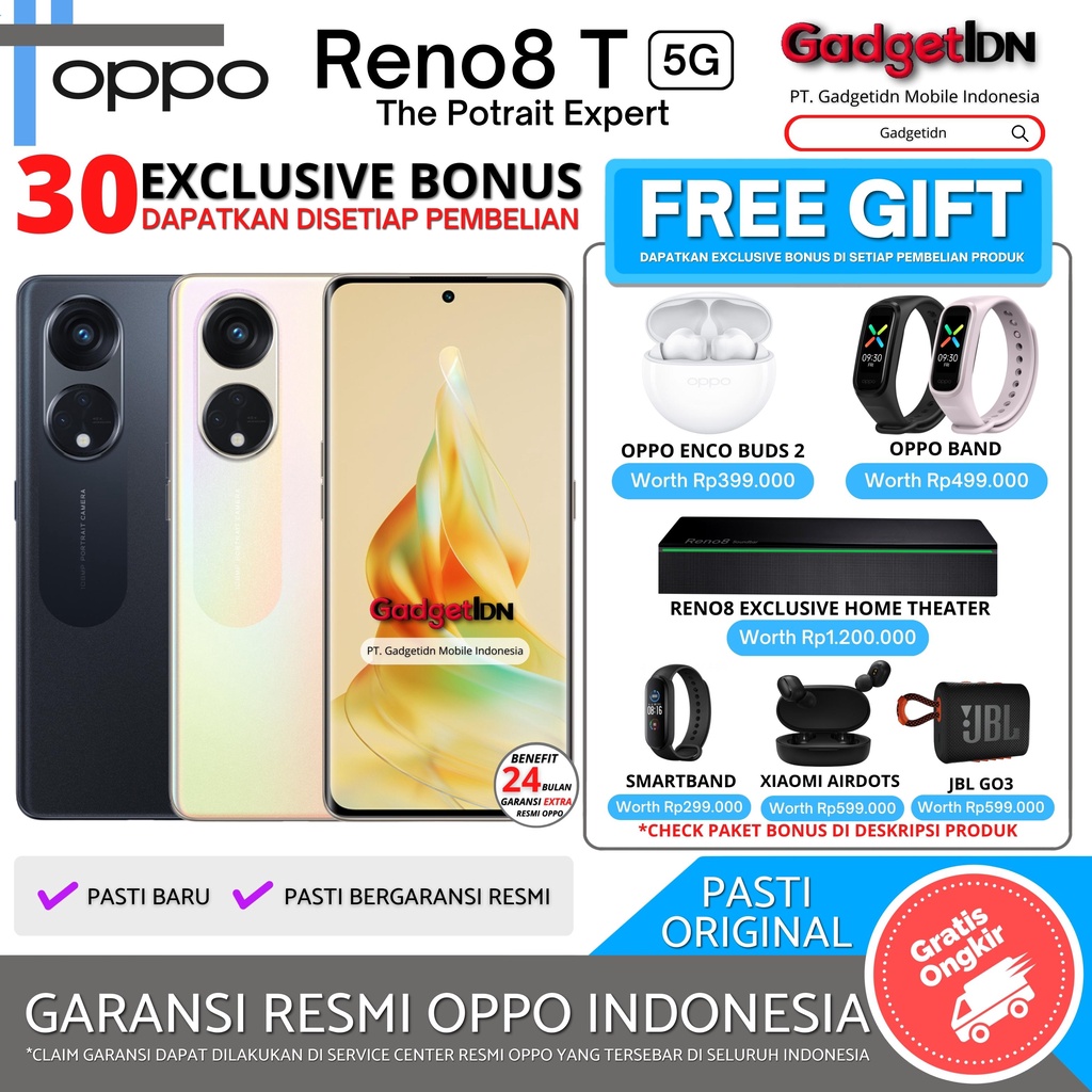 OPPO RENO 8T 5G 8/256GB 8/128GB ( +8GB EXTENSION RAM ) OPPO RENO8 T GARANSI RESMI OPPO