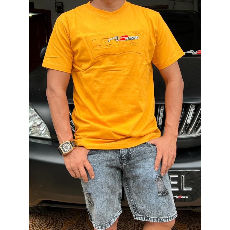 stelan pria terbaru model kini // kaos distro katun combed 24S premium import // celana pendek pria denim model sobek // + paper bag