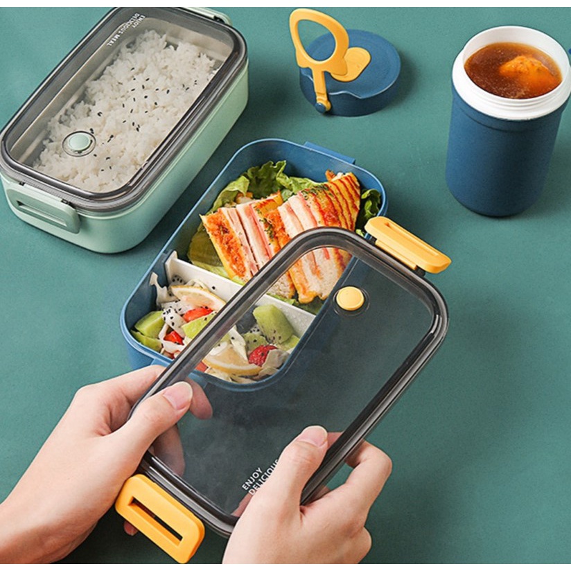 TEMPAT MAKAN ANAK LUNCH BOX SET SINGLE LAYER KOTAK BEKAL MAKAN 800ML BENTO BOX TEMPAT MAKAN ANTI TUMPAH