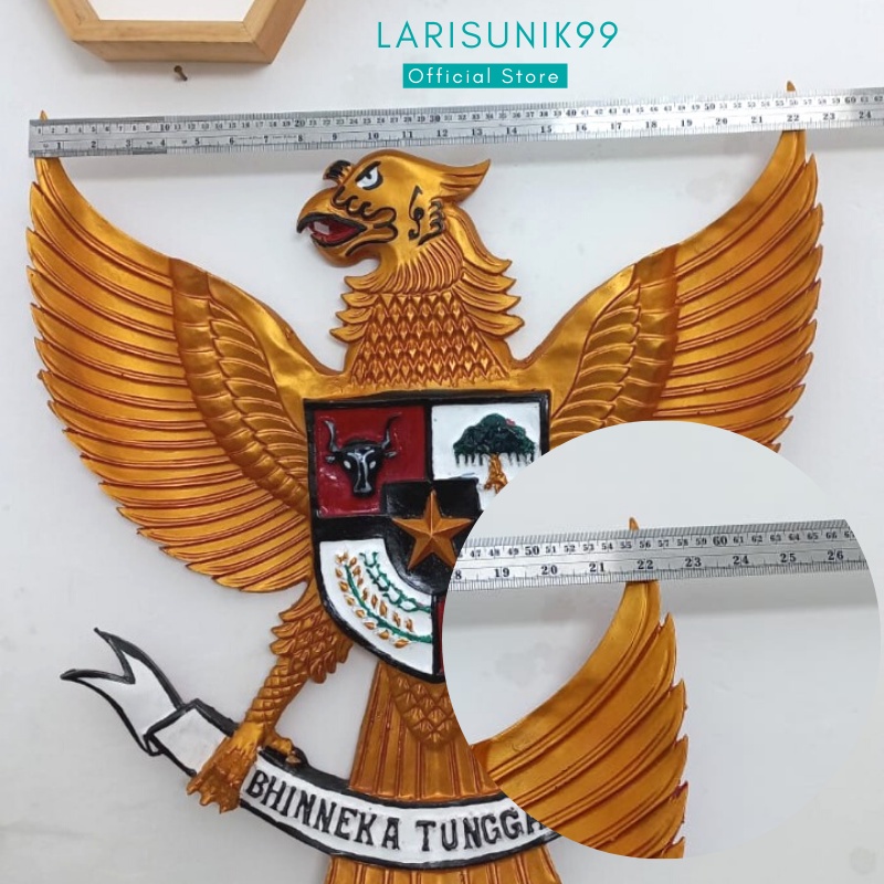 Hiasan Dinding Pajangan Garuda Pancasila Gold Fiber Ukir Hiasan Ruangan Perlengkapan Dekorasi Pajangan Dinding Rumah Kantor Sekolah Lambang Negara Indonesia Burung Garuda Gold Fiber Besar 3D 57x57cm Premium