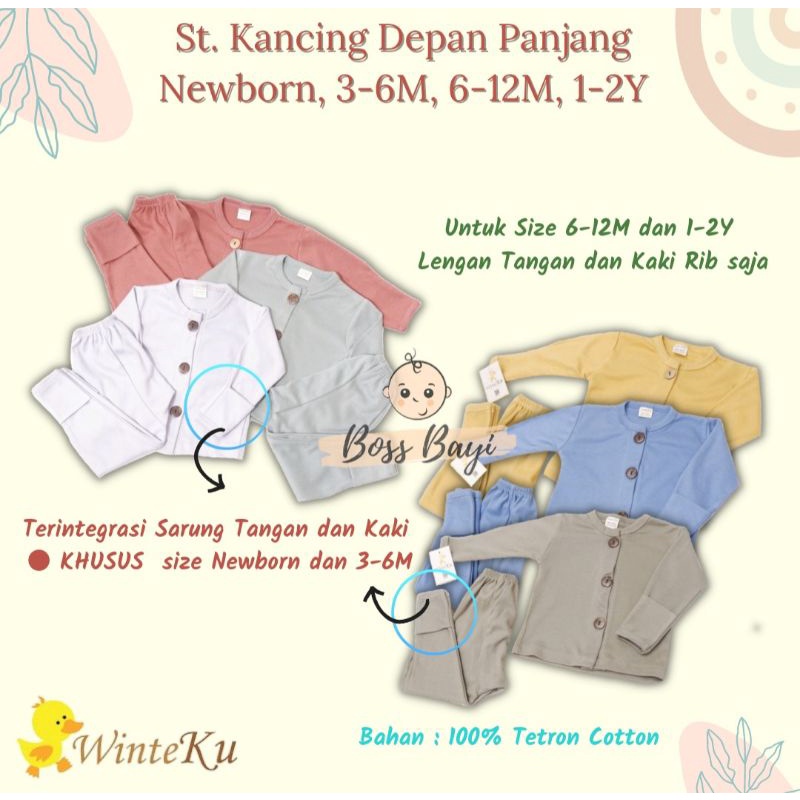 WINTEKU Setelan Panjang Kancing Depan Bayi Anak Seri Warna Polos