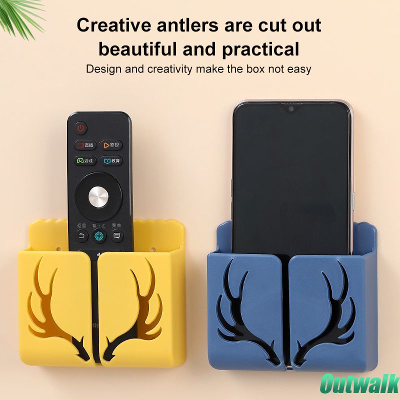ღ 5 Warna Tanduk Ponsel Remote Control Kotak Penyimpanan Dinding Penyimpanan Rak Di Kamar Tidur Pengisian Ponsel Kecil organizer Rumah Penyimpanan Rak
