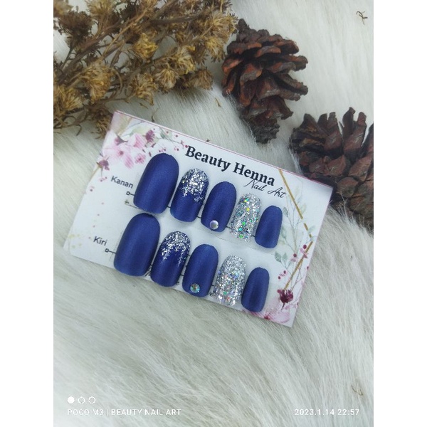 GROSIR 10 set kukupalsu  NAVY OVAL 10 PCS HIASAN GLITER CANTIK LENGKAP DGN LEM JELL. NAIL BY HAFIZA