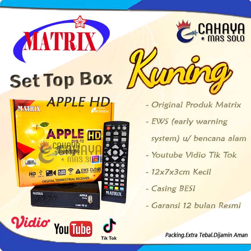 STB Apple Kuning Matrix HD Set Top Box Antena UHF DVBT2 Digital Nex